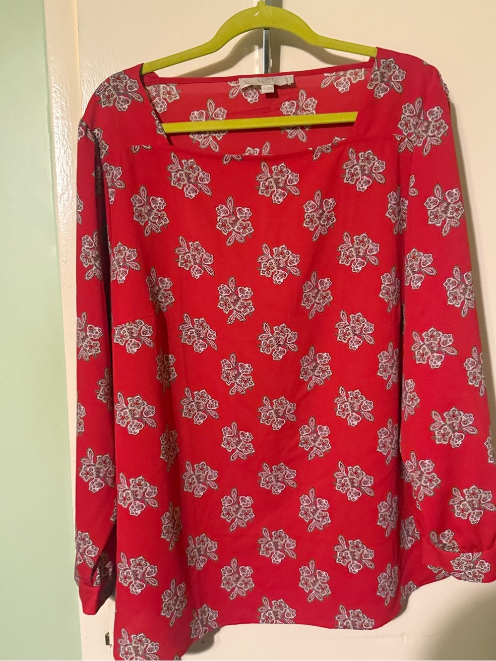 LOFT Red Floral Square-Neck Blouse